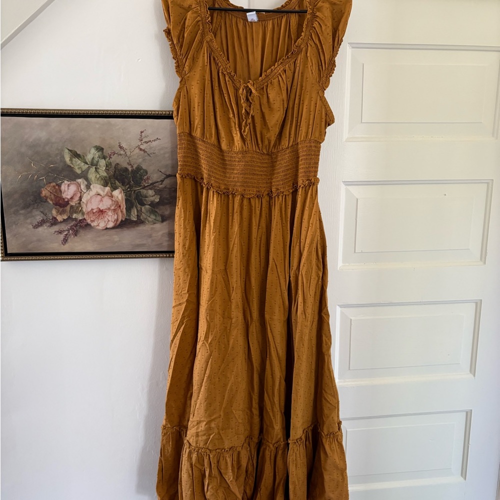 Old Navy Mustard Maxi Dress with Smocked Waist